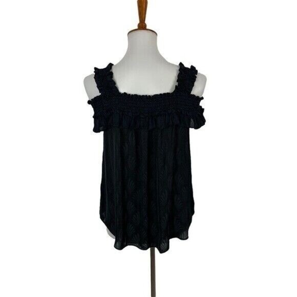 Anthropologie Black Smocked Ruffle Strap Sleeveless Textured Boho Tank Top S - Picture 5 of 7